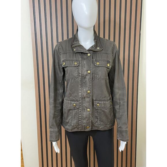 J.Crew Relaxed Boyfriend Field Jacket Women’s XS Brown Olive Cotton Snap Front - Picture 1 of 10